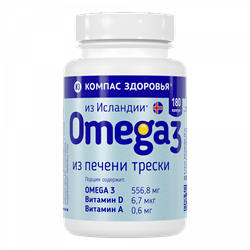 Рыбий жир из печени трески,180 капс., Компас Здоровья 7540
